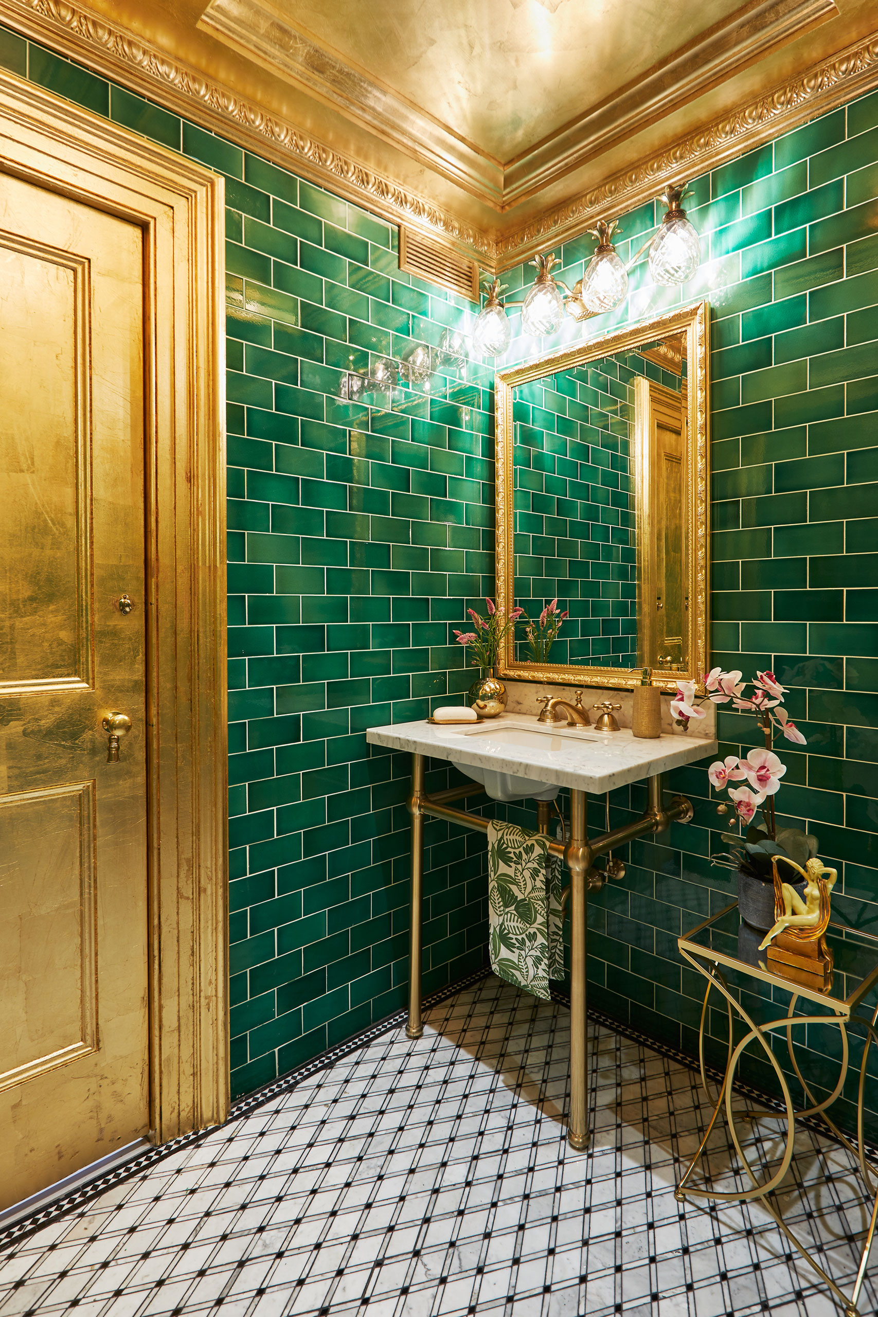Green and Gold Powder Room at Old Stone House Inn & Restaurant