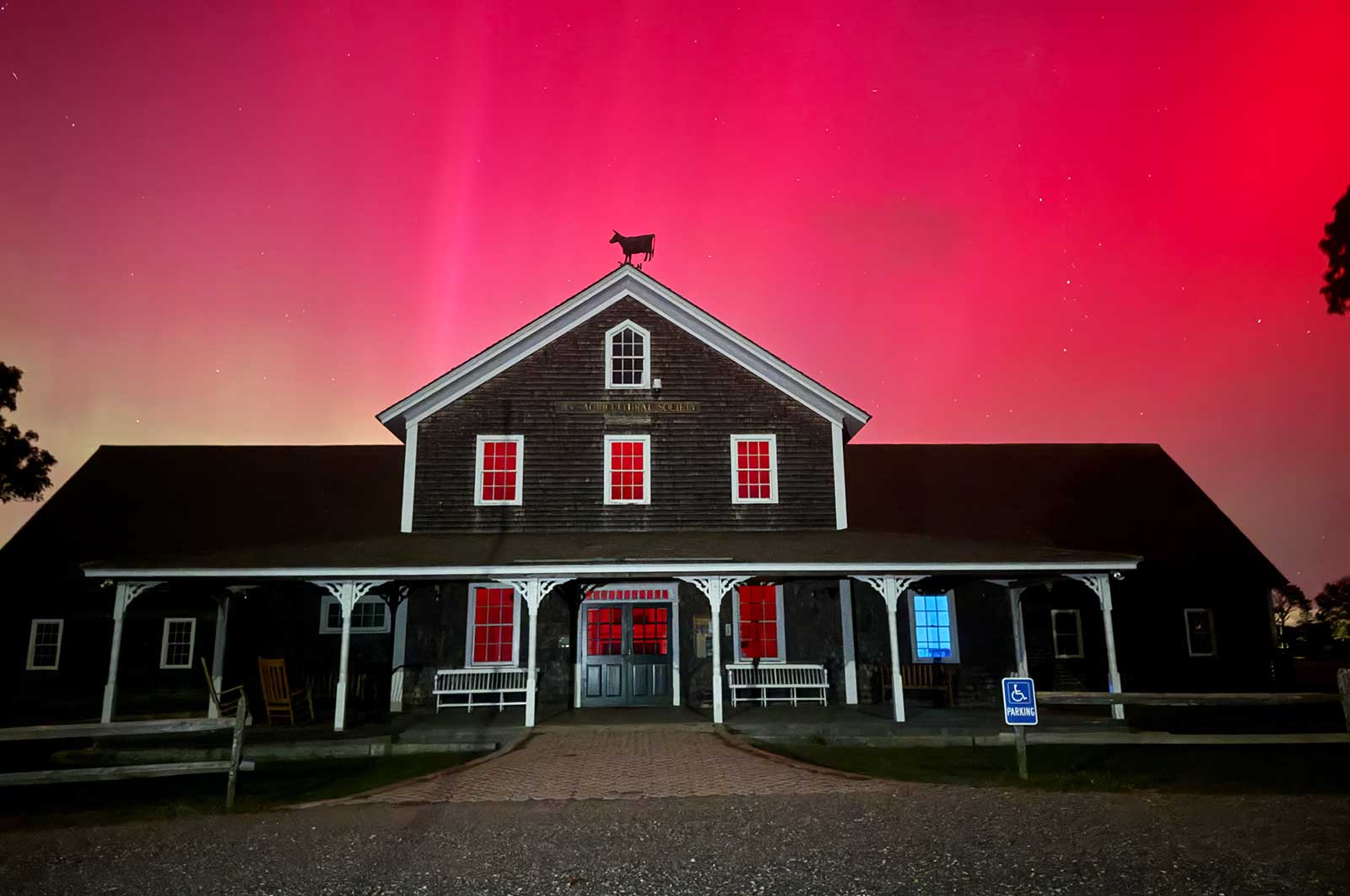 Agricultural Hall on Martha’s Vineyard during a rare Northern Lights display