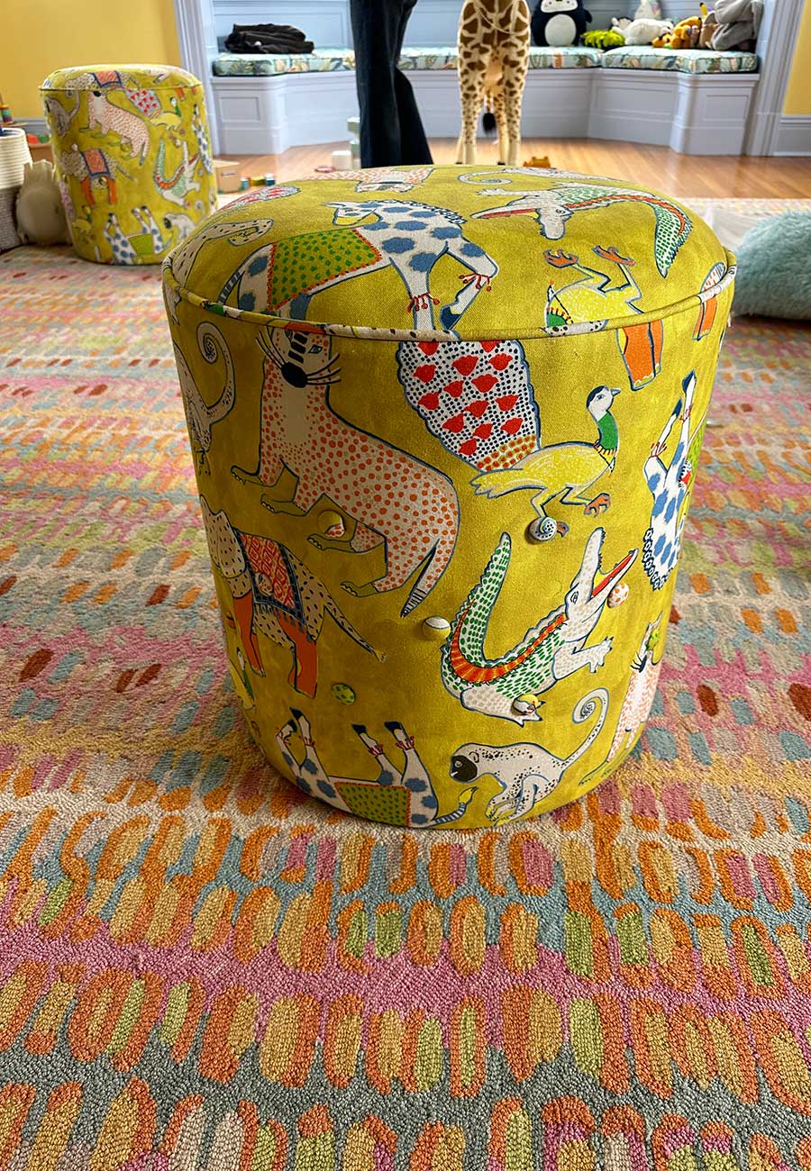 Animal print ottomans from Westchester County NY interior design project by The Red Shutters