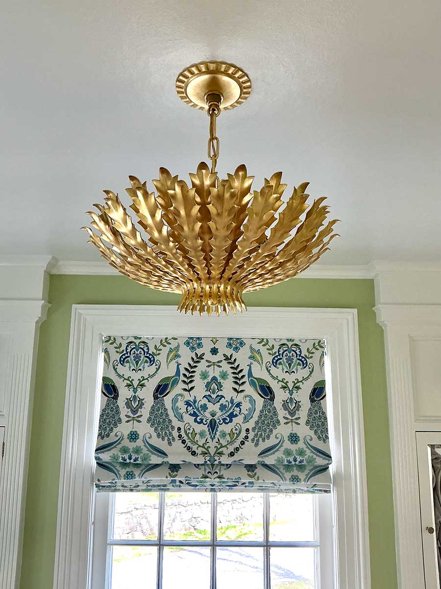 Primary bathroom Roman shades from Westchester County NY interior design project by The Red Shutters