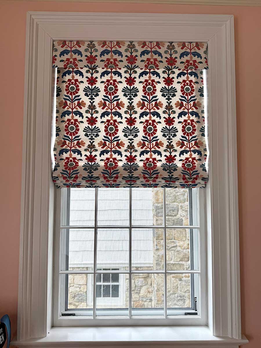 Roman shades from Westchester County NY interior design project by The Red Shutters