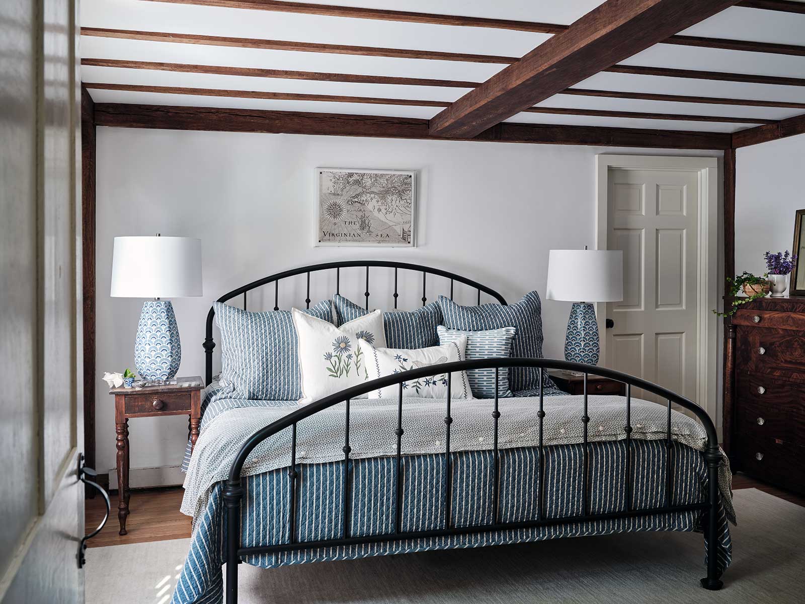 Primary Bedroom in a Martha’s Vineyard Interior Design Project by The Red Shutters