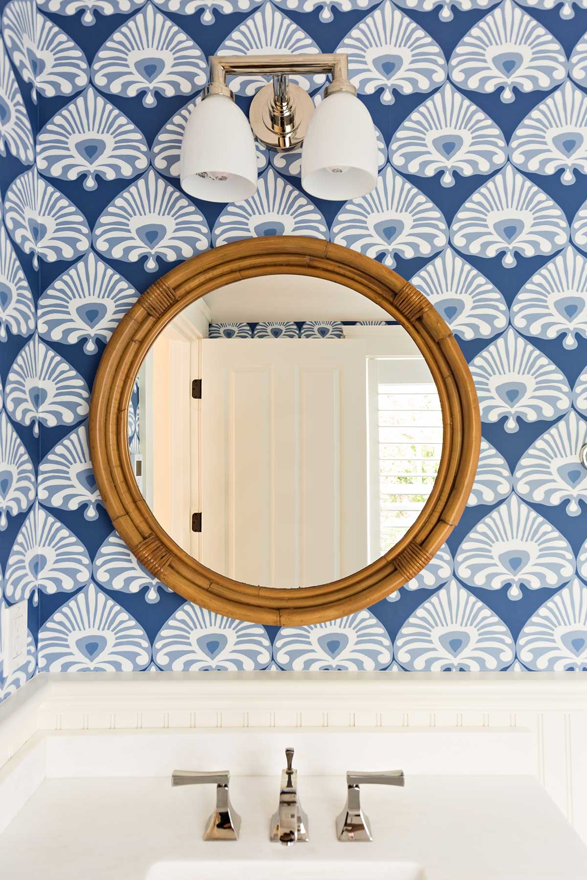 Cape-Cod-Bathroom-Styled-with-Blue-and-White-Wallpaper