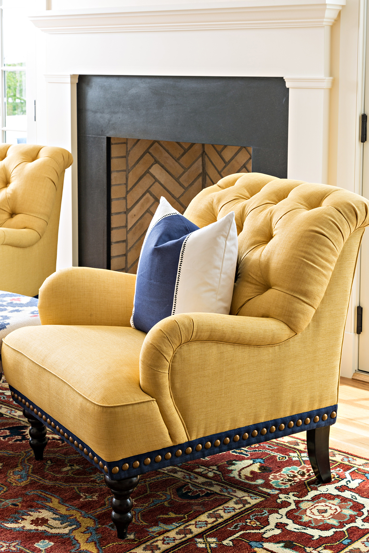 Yellow Upholstered Chair in a Cape Cod Home