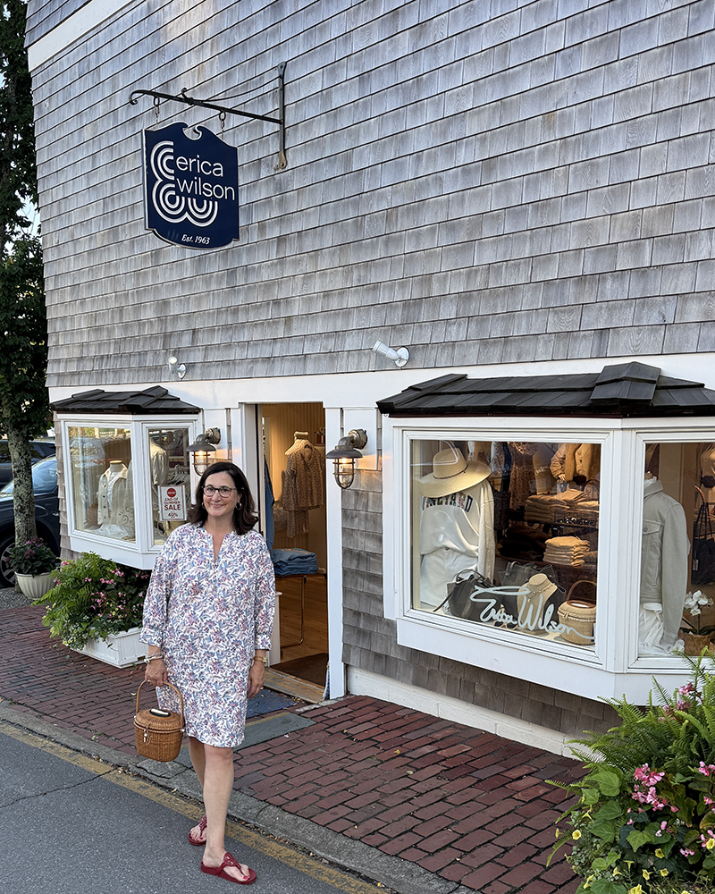 Interior Designer Marina Case Holding a Nantucket Friendship Basket